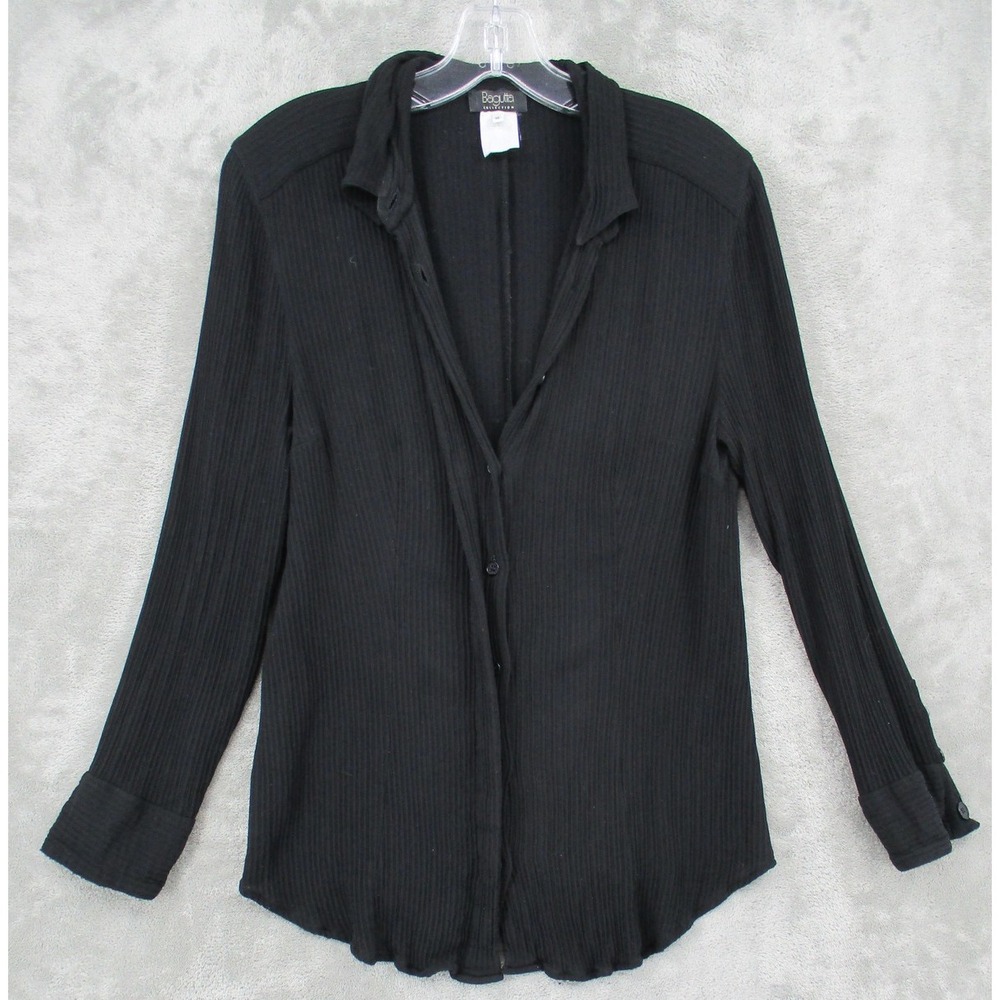 Bagutta Blouse Womens 8 Ribbed Button Down Lightweight Casual Minimalist Black